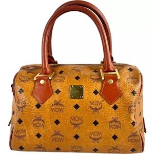 MCM Visetos logo Boston bag brown PVC leather ladies